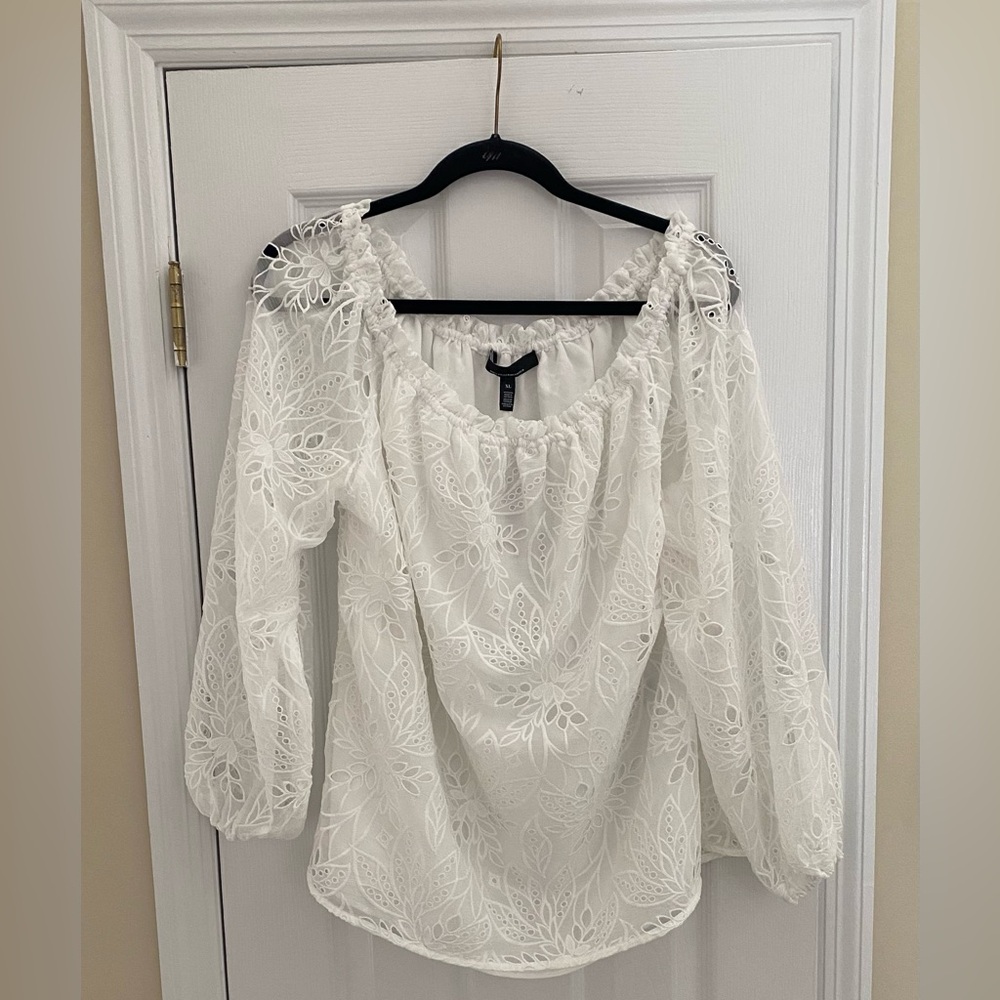 Off the Shoulder- Eyelet Blouse - White House Black Market - Size XL - Ecru